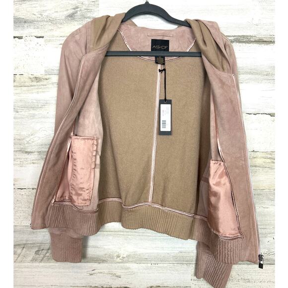 AS by DF Women’s XS Rose Pink Suede Zip Hoodie Jacket Designer NEW - Picture 4 of 8